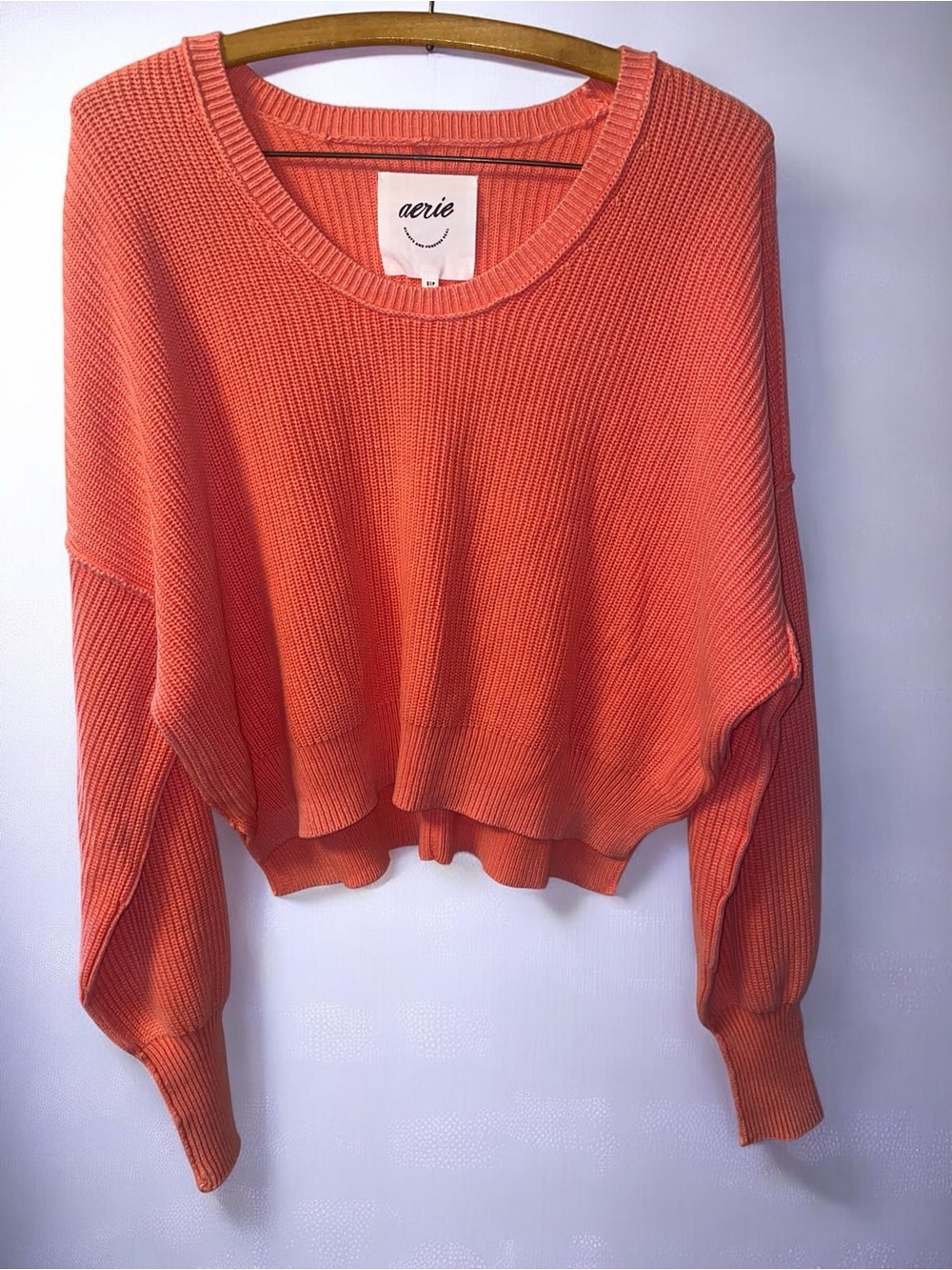 Aerie Beyond Cropped Sweater Haute Coral S